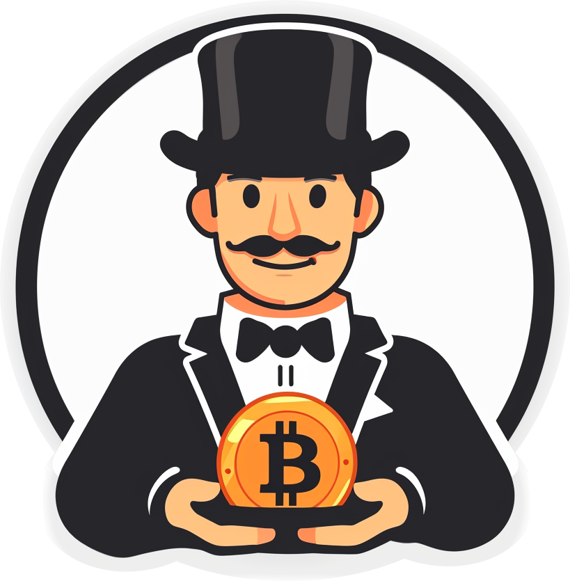 Bitcoin Butler logo, a butler holding a serving tray with a bitcoin on top